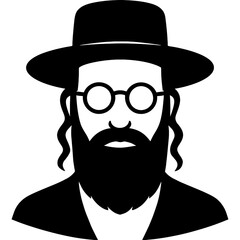 Minimalistic black silhouette of rabbi head
