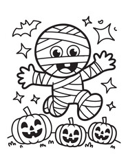 Cute Halloween Coloring Book Pages For Kids,  Vectors Illustration, Line Art, Black & White Designs, Bold-Easy, A4 Size 8.5x11