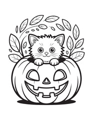 Cute Halloween Coloring Book Pages For Kids,  Vectors Illustration, Line Art, Black & White Designs, Bold-Easy, A4 Size 8.5x11