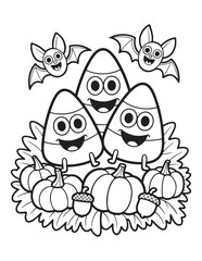 Cute Halloween Coloring Book Pages For Kids,  Vectors Illustration, Line Art, Black & White Designs, Bold-Easy, A4 Size 8.5x11
