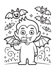 Cute Halloween Coloring Book Pages For Kids,  Vectors Illustration, Line Art, Black & White Designs, Bold-Easy, A4 Size 8.5x11