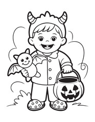 Cute Halloween Coloring Book Pages For Kids,  Vectors Illustration, Line Art, Black & White Designs, Bold-Easy, A4 Size 8.5x11