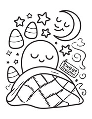 Cute Halloween Coloring Book Pages For Kids,  Vectors Illustration, Line Art, Black & White Designs, Bold-Easy, A4 Size 8.5x11