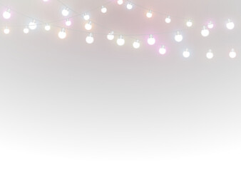Light christmas garland string xmas holiday festive winter bright glowing bulbs with illumination, merry seasonal and star png. © ira11998877