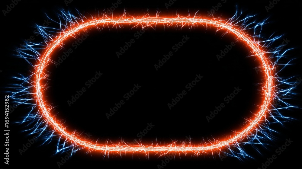 Wall mural neon glowing electric perimeter frame sign design with empty round center and unique gradient style