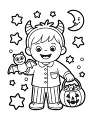 Cute Halloween Coloring Book Pages For Kids,  Vectors Illustration, Line Art, Black & White Designs, Bold-Easy, A4 Size 8.5x11