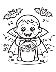 Cute Halloween Coloring Book Pages For Kids,  Vectors Illustration, Line Art, Black & White Designs, Bold-Easy, A4 Size 8.5x11