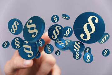 Abstract 3D rendering of interconnected paragraph symbols, ideal for legal and law concepts.