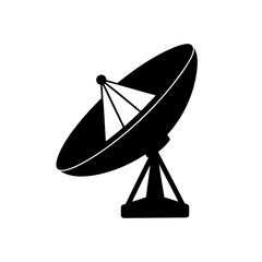 Black silhouette of a satellite antenna on transparent background