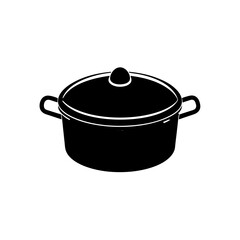 Illustration of a black cooking pot with lid on transparent background silhouette