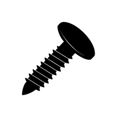 Illustration of a single black screw tool on transparent background silhouette