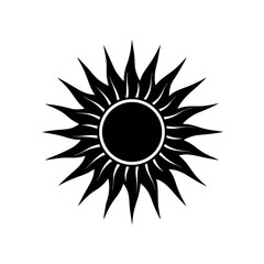 Stylized sun with sharp radiating points on transparent background silhouette