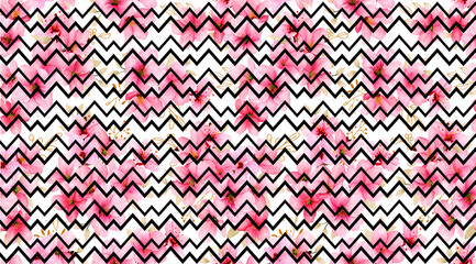 Seamless vintage fashion pattern with red flowers, geometric shapes, and a plaid texture