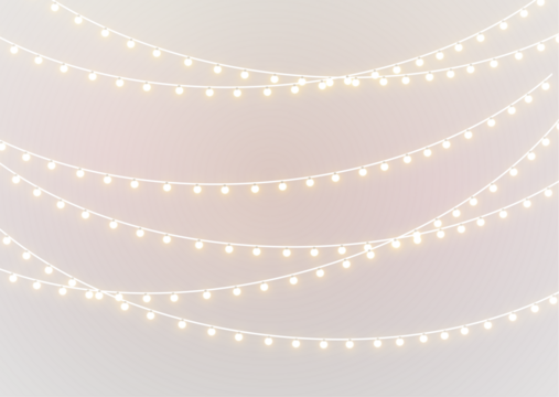 Bright glowing christmas garland with festive lamps png.