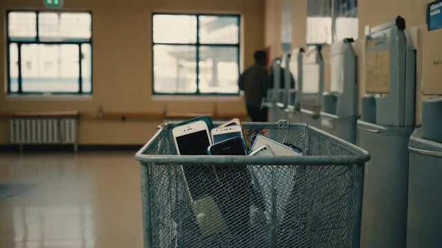 Mobile phone space at school. No mobile phone use at school.