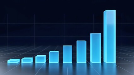 A futuristic bar chart with rising blue columns symbolizing growth on a digital grid