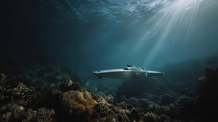 Fototapeta premium underwater drone conducts covert reconnaissance in highrisk zone exploring coral reefs