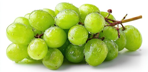 Cluster of fresh green grapes with water droplets