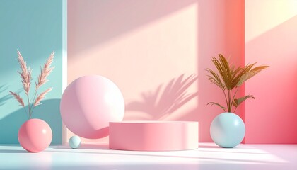 3D ball floating on pastel background