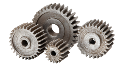 Group of metal gears isolated on transparent background