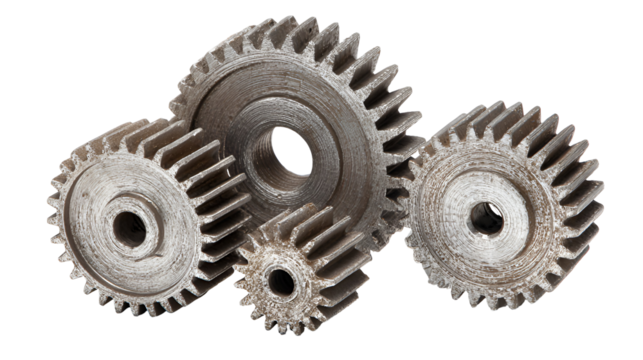 Group of metal gears isolated on transparent background