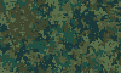 Abstract digital camouflage pattern in muted greens and browns. Perfect for backgrounds, textile designs, or militarythemed projects.