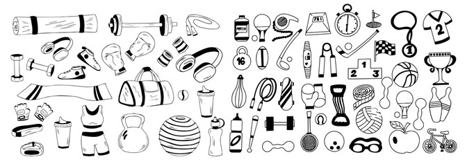 Hand drawn sport icon set. Fitness and sport