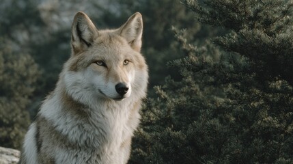 Fototapeta premium A Majestic Wolf in a Forest Environment: Close-up Shot