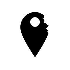 Bitten location pin black icon on transparent background silhouette