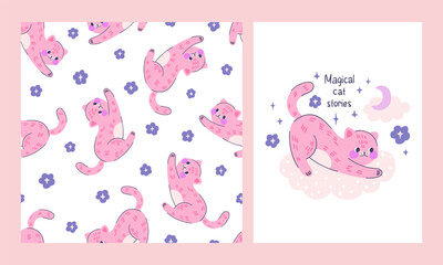 composition with cute cat on cloud