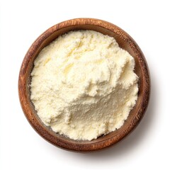 Light-yellow powder in wooden bowl