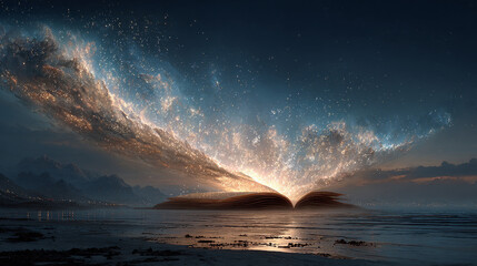 Cosmic book of prayers opening to galaxies