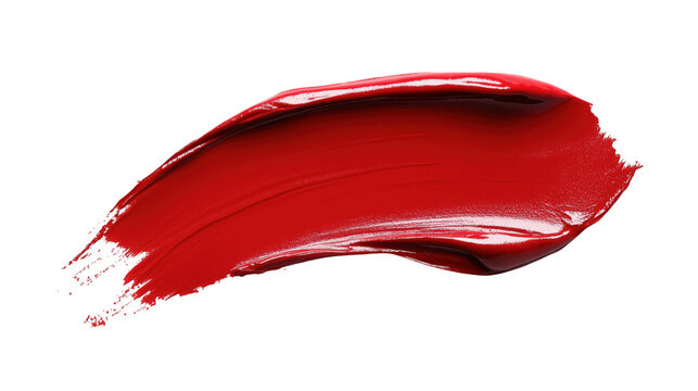 Artistic swatch of crimson red lipstick texture on solid transparent background