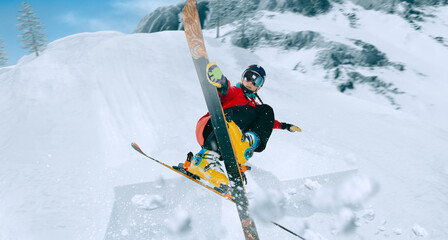 Skiing. Jumping skier. Extreme winter sports.