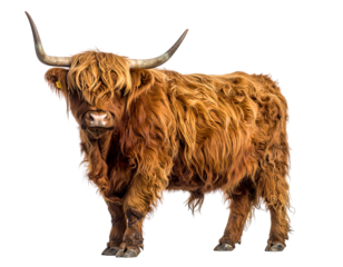 Highland cow with long shaggy hair PNG