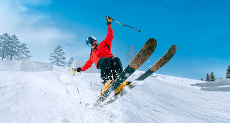 Skiing. Jumping skier. Extreme winter sports.