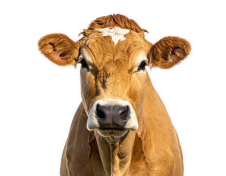 Jersey cow PNG with light brown coat and white markings