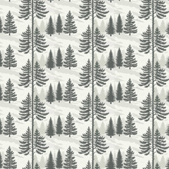 Fototapeta premium Seamless Woodland Camouflage Pattern with Pine Trees in Dark Green, Brown, Beige