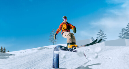 Skiing. Jumping skier. Extreme winter sports.