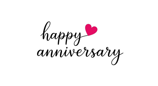 Happy anniversary text with heart on a white background on transparent background