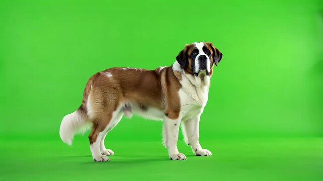 Bernhardiner Hund auf gr&uuml;nem Chroma Key Hintergrund &ndash; isoliertes Tierportr&auml;t f&uuml;r Compositing