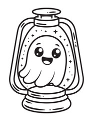 Kawaii Halloween Coloring Book Pages For Kids,  Vectors Illustration, Line Art, Black & White Designs, Bold-Easy, A4 Size 8.5x11