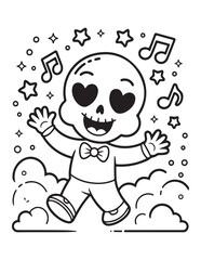 Kawaii Halloween Coloring Book Pages For Kids,  Vectors Illustration, Line Art, Black & White Designs, Bold-Easy, A4 Size 8.5x11