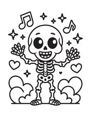 Kawaii Halloween Coloring Book Pages For Kids,  Vectors Illustration, Line Art, Black & White Designs, Bold-Easy, A4 Size 8.5x11