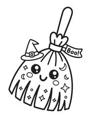 Kawaii Halloween Coloring Book Pages For Kids,  Vectors Illustration, Line Art, Black & White Designs, Bold-Easy, A4 Size 8.5x11