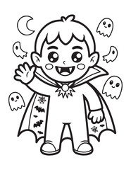 Kawaii Halloween Coloring Book Pages For Kids,  Vectors Illustration, Line Art, Black & White Designs, Bold-Easy, A4 Size 8.5x11