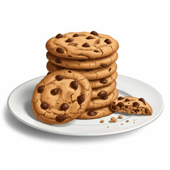 Delicious Chocolate Chip Cookies Stacked on a White Plate Sweet Treat Dessert