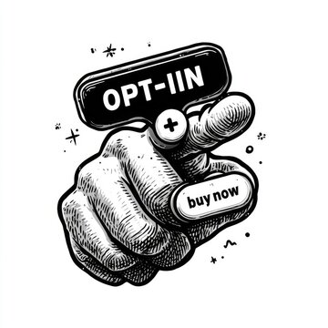 Hand pointing at a button with "OPT-IN" and "Buy Now" text