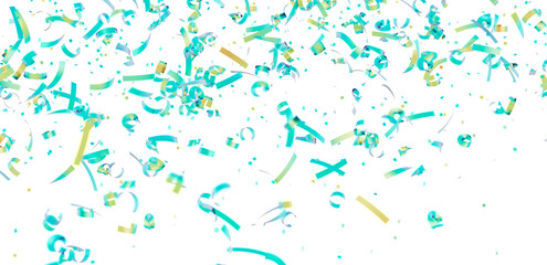Festive teal and gold confetti falling on white. Perfect for celebrations, parties, and events.