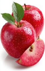 Fresh red apples with leaves